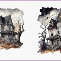 Gruseliges Geisterhaus PNG Clipart Bundle - 10 Aquarell Bilder, Transparenter Hintergrund, Halloween & Party Dekoration Bild 9