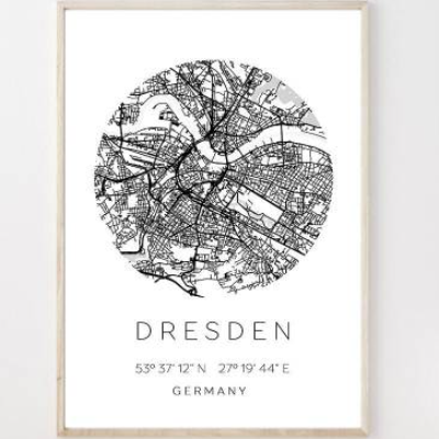 Poster DRESDEN STADTPLAN mit Koordinaten | Heimatstadt | Stadtposter | Personalisiert | Map | Karte Geschenk | Kunstdruc