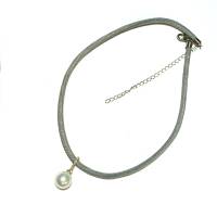 Muschelperle Anhänger 14 mm weiß am Lederband in wirework handgemacht Halsband Perlenanhänger Bild 5