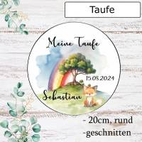 Tortenaufleger,essbar -Meine Taufe- Regenbogen Baum Fuchs Mit Namen und Taufdatum  essbare Oblade Bild 1