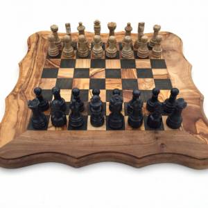 Schachspiel abgerundete Kante Olivenholz Schachbrett Gr. M inkl. 32er  Schachfiguren aus Marmor Farbe wählbar Handemacht Bild 4