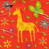 20 Lunchservietten Giraffe und Krokodil mit Schmetterling und Blümchen auf Rot von Stewo Bild 1