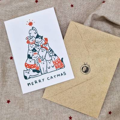 Weihnachtskarte Merry Catmas für Katzenfans DIN A5 Klappkarte mit Kuvert