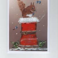 Weihnachtskarte,  Grußkarte   -  Nikolausstiefel -  handgemalt
