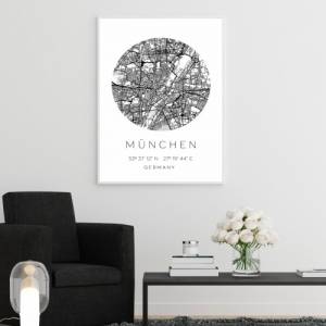Poster MÜNCHEN STADTPLAN mit Koordinaten | Heimatstadt | Stadtposter | Personalisiert | Map | Karte Geschenk | Kunstdruc Bild 2