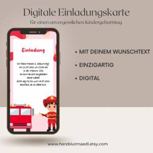 Digitale Einladung Kindergeburtstag Feuerwehr - Whatsapp Einladung zum Geburtstag personalisiert | Einladung Whatsapp | Bild 1