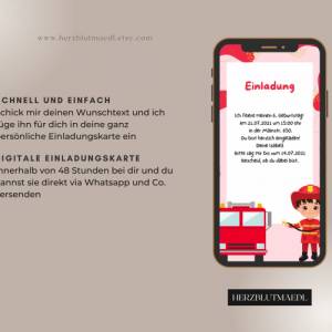 Digitale Einladung Kindergeburtstag Feuerwehr - Whatsapp Einladung zum Geburtstag personalisiert | Einladung Whatsapp | Bild 2