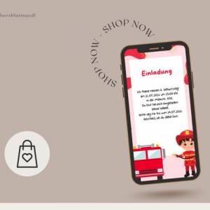 Digitale Einladung Kindergeburtstag Feuerwehr - Whatsapp Einladung zum Geburtstag personalisiert | Einladung Whatsapp | Bild 5