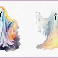 Gruselige Geister PNG Clipart Bundle - 10 Aquarell Bilder, Transparenter Hintergrund, Halloween & Party Dekoration Bild 10