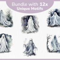 Gruselige Geister PNG Clipart Bundle - 10 Aquarell Bilder, Transparenter Hintergrund, Halloween & Party Dekoration Bild 2