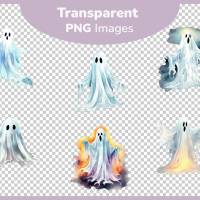 Gruselige Geister PNG Clipart Bundle - 10 Aquarell Bilder, Transparenter Hintergrund, Halloween & Party Dekoration Bild 3