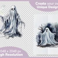 Gruselige Geister PNG Clipart Bundle - 10 Aquarell Bilder, Transparenter Hintergrund, Halloween & Party Dekoration Bild 4