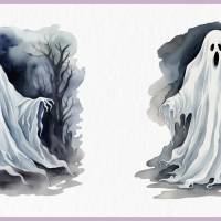 Gruselige Geister PNG Clipart Bundle - 10 Aquarell Bilder, Transparenter Hintergrund, Halloween & Party Dekoration Bild 6