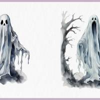 Gruselige Geister PNG Clipart Bundle - 10 Aquarell Bilder, Transparenter Hintergrund, Halloween & Party Dekoration Bild 7