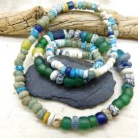 rustikale antike Nila-Glasperlen aus Mali - 5-11 mm - gemischte Sahara Perlen - blau grün - 56cm - Djenne Nila Bild 1