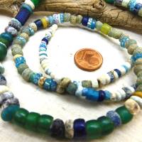 rustikale antike Nila-Glasperlen aus Mali - 5-11 mm - gemischte Sahara Perlen - blau grün - 56cm - Djenne Nila Bild 2