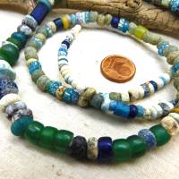 rustikale antike Nila-Glasperlen aus Mali - 5-11 mm - gemischte Sahara Perlen - blau grün - 56cm - Djenne Nila Bild 3