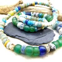 rustikale antike Nila-Glasperlen aus Mali - 5-11 mm - gemischte Sahara Perlen - blau grün - 56cm - Djenne Nila Bild 4