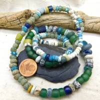 rustikale antike Nila-Glasperlen aus Mali - 5-11 mm - gemischte Sahara Perlen - blau grün - 56cm - Djenne Nila Bild 5