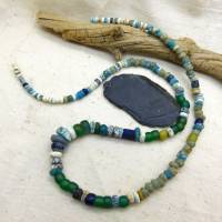 rustikale antike Nila-Glasperlen aus Mali - 5-11 mm - gemischte Sahara Perlen - blau grün - 56cm - Djenne Nila Bild 6