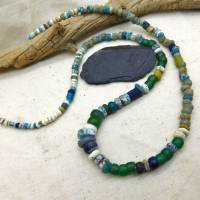 rustikale antike Nila-Glasperlen aus Mali - 5-11 mm - gemischte Sahara Perlen - blau grün - 56cm - Djenne Nila Bild 7