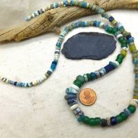 rustikale antike Nila-Glasperlen aus Mali - 5-11 mm - gemischte Sahara Perlen - blau grün - 56cm - Djenne Nila Bild 8