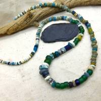 rustikale antike Nila-Glasperlen aus Mali - 5-11 mm - gemischte Sahara Perlen - blau grün - 56cm - Djenne Nila Bild 9