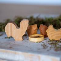 Bauernhof Hühner Familie aus Holz, handgemachtes Holzspielzeug für Waldorf und Montessori, Holzfiguren für Rollenspiele Bild 1