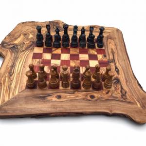 Schachspiel rustikal Olivenholz Schachbrett Gr. M inkl. 32er  Schachfiguren aus Marmor Farbe wählbar Handemacht Bild 3