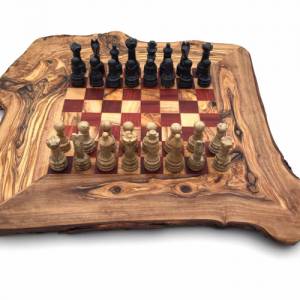 Schachspiel rustikal Olivenholz Schachbrett Gr. M inkl. 32er  Schachfiguren aus Marmor Farbe wählbar Handemacht Bild 4