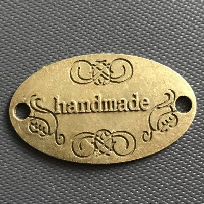 Label "Handmade" aus Metall * 2 Stück * 3,1 x 1,9 cm * Bronze antik * Selbstgenähtes verschönern * Label zum Auf
