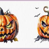 Gruseliger Kürbis PNG Clipart Bundle - 10 Aquarell Bilder, Transparenter Hintergrund, Halloween & Party Dekoration Bild 10