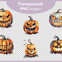 Gruseliger Kürbis PNG Clipart Bundle - 10 Aquarell Bilder, Transparenter Hintergrund, Halloween & Party Dekoration Bild 3
