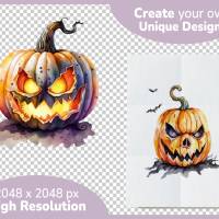 Gruseliger Kürbis PNG Clipart Bundle - 10 Aquarell Bilder, Transparenter Hintergrund, Halloween & Party Dekoration Bild 4