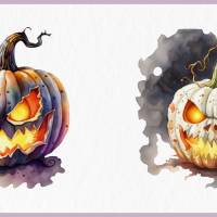Gruseliger Kürbis PNG Clipart Bundle - 10 Aquarell Bilder, Transparenter Hintergrund, Halloween & Party Dekoration Bild 5