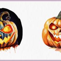 Gruseliger Kürbis PNG Clipart Bundle - 10 Aquarell Bilder, Transparenter Hintergrund, Halloween & Party Dekoration Bild 7