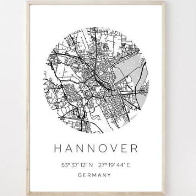 Poster HANNOVER STADTPLAN mit Koordinaten | Heimatstadt | Stadtposter | Personalisiert | Map | Karte Geschenk | Kunstdru