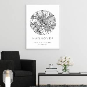 Poster HANNOVER STADTPLAN mit Koordinaten | Heimatstadt | Stadtposter | Personalisiert | Map | Karte Geschenk | Kunstdru Bild 2