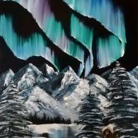 Aurora borealis - Silberberge - Nordlicht, Originalgemälde in Öl auf Leinwand Keilrahmen, 40 x 50 cm Bild 1