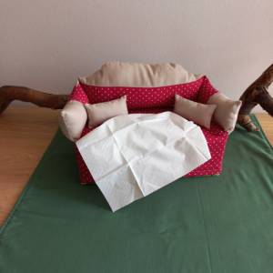 Rot-beiges Taschentüchersofa, Umhüllung für Kosmetiktücherbox, Überzug mit Blickfang im Patchwork-Stil Bild 1