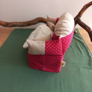 Rot-beiges Taschentüchersofa, Umhüllung für Kosmetiktücherbox, Überzug mit Blickfang im Patchwork-Stil Bild 3