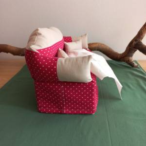 Rot-beiges Taschentüchersofa, Umhüllung für Kosmetiktücherbox, Überzug mit Blickfang im Patchwork-Stil Bild 5