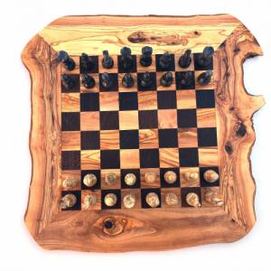 Schachspiel rustikal, Schachbrett Gr. XL inkl. Schachfiguren aus Marmor, handgemacht aus Olivenholz Bild 5
