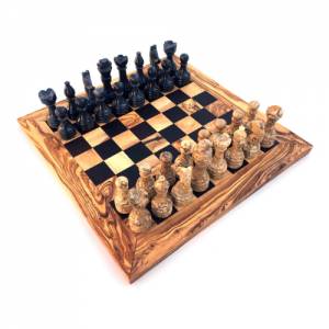 Schachspiel gerade Kante, Schachbrett Größe wählbar inkl. 32 Schachfiguren aus Marmor Handgemacht aus Olivenholz Wenge Bild 1