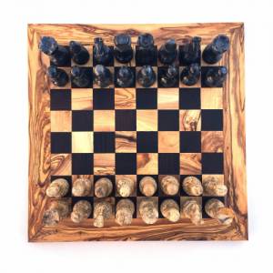 Schachspiel gerade Kante, Schachbrett Größe wählbar inkl. 32 Schachfiguren aus Marmor Handgemacht aus Olivenholz Wenge Bild 5