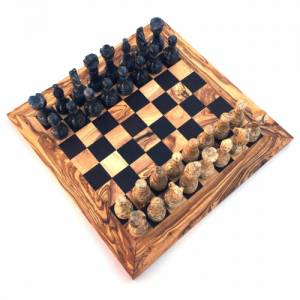 Schachspiel gerade Kante, Schachbrett Größe wählbar inkl. 32 Schachfiguren aus Marmor Handgemacht aus Olivenholz Wenge Bild 6