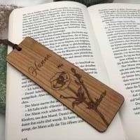 Lesezeichen aus Holz, Mohnblume personalisiert, aus Kirschvollholz, Geschenk zur Einschulung Bild 2