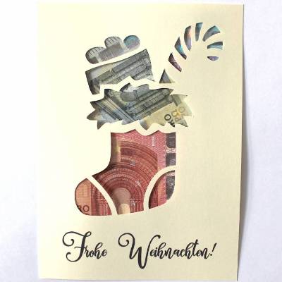 Geldgeschenk Weihnachten Größenwahl Farbwunsch Frohe Weihnachten Weihnachtsstiefel Geldverpackung - Ohne Bilderrahmen