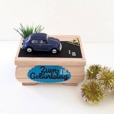 Geldgeschenk Geburtstag Auto Führerschein Holzkästchen Geschenkverpackung