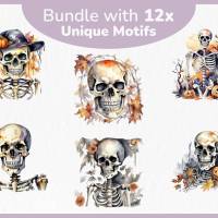 Gruselige Skelette PNG Clipart Bundle - 10 Aquarell Bilder, Transparenter Hintergrund, Halloween & Party Dekoration Bild 2